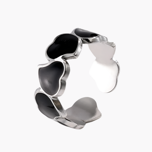 Anillo Acero Inoxidable Corazones Negros