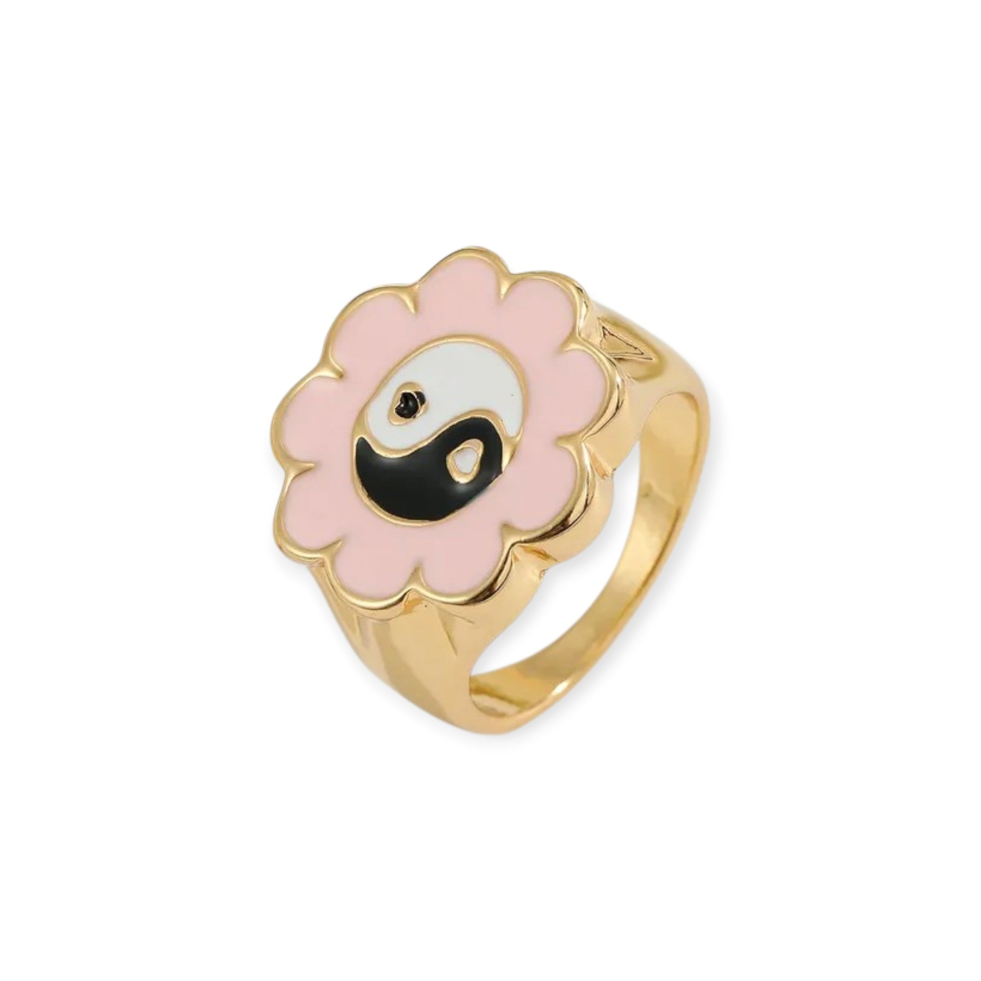 Anillo Jing Jang Flor Rosa Acero