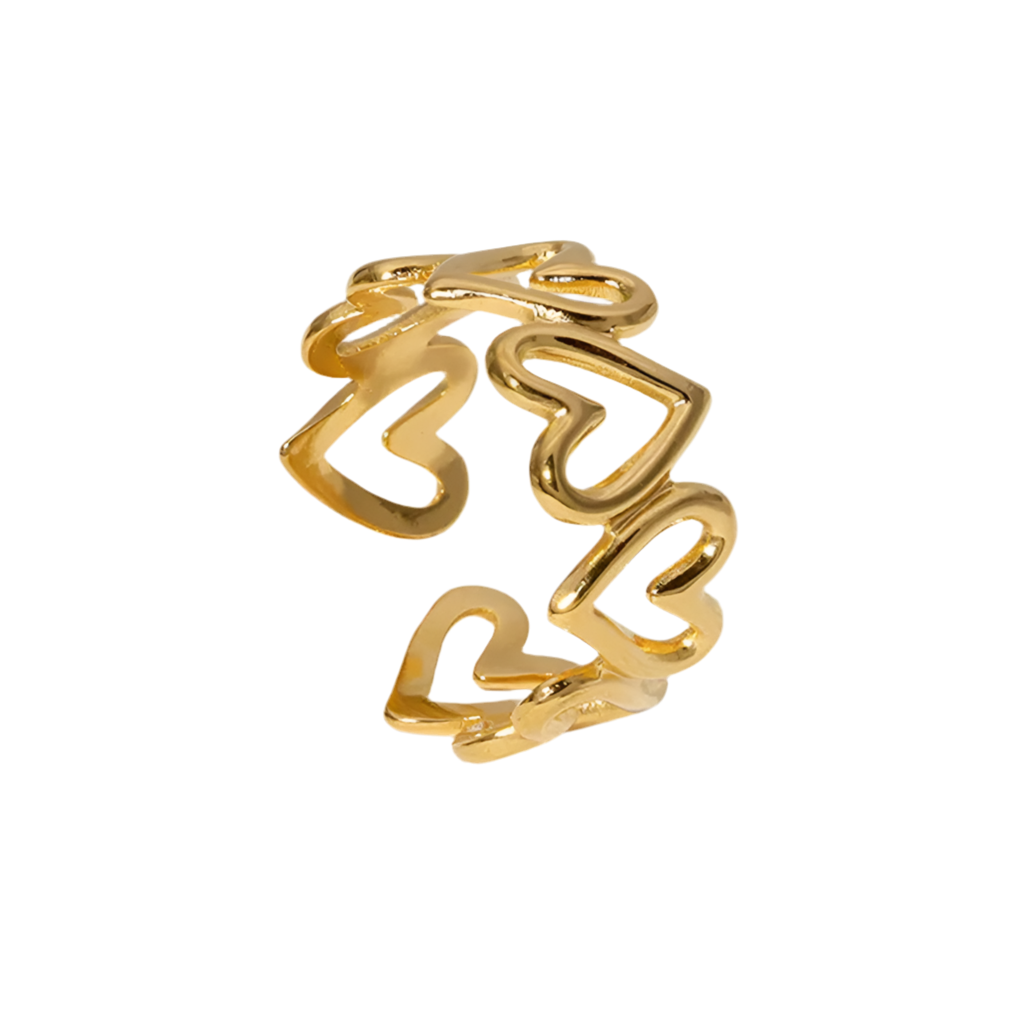 Anillo Corazones Acero Inoxidable Bañado en Oro 18 K